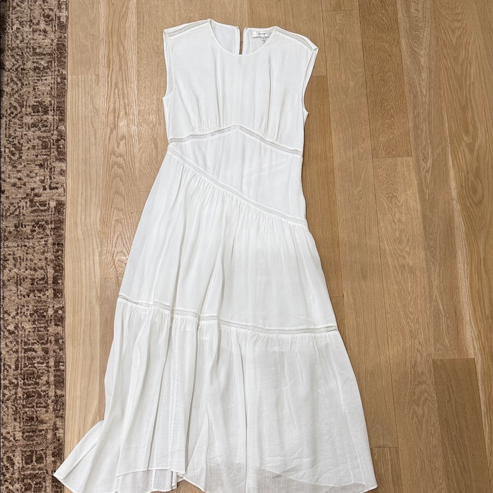 Frame Denim White Sleeveless Tiered Midi Dress